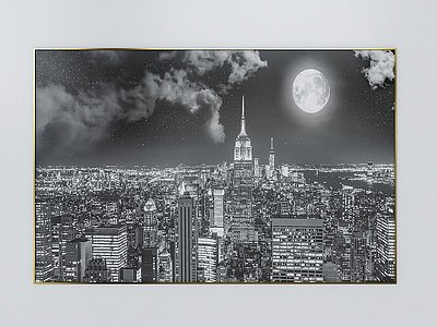 城市黑白装饰画3d模型