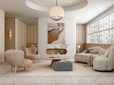 3d侘寂风布艺沙发组合客厅模型