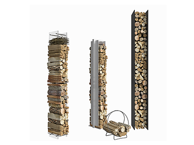 3d现代壁炉木头柴模型