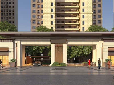 3d新中式大门住宅模型