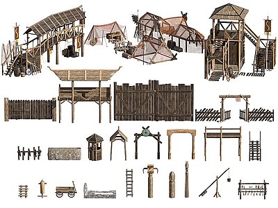3d北欧古代木头建筑木房子模型