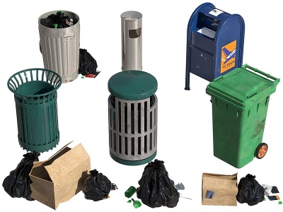 3d现代垃圾桶垃圾袋模型