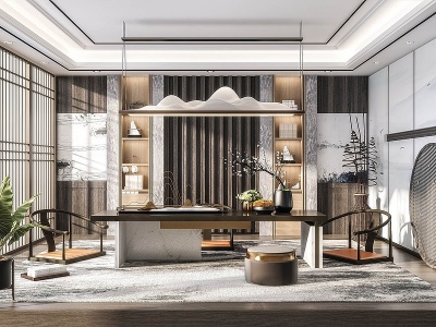 中式经典客厅茶室3d模型