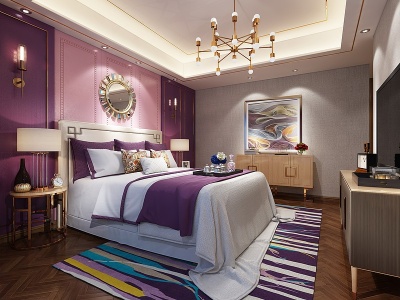 3d紫色臥室模型