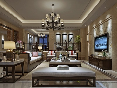 中式客厅模型3d模型