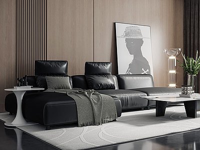 现代黑色多人沙发模型