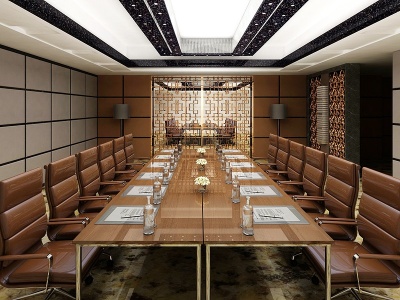 3d金色中式会议室模型