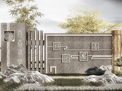 3d新中式文化墙模型