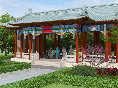 中式古典园林式大戏台模型