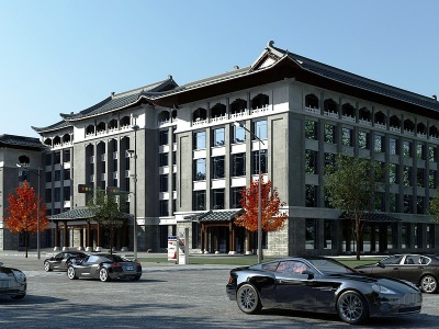 3d新中式沿街办公楼外观模型