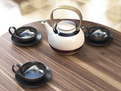 现代茶壶茶杯茶具模型
