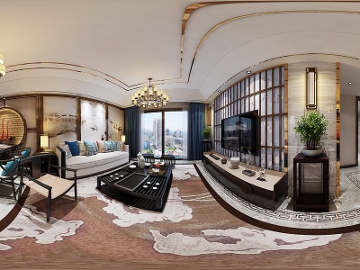3d新中式风格的客厅模型