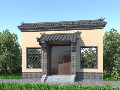 3d中式建筑大门模型