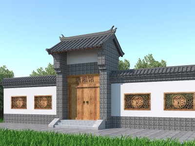 3d中式建筑大门模型