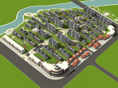 居住区规划模型3d模型