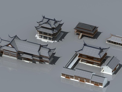 3d中式古建坡屋頂模型