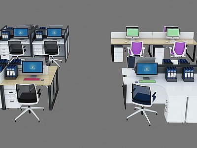 3d各类屏风办公桌椅组合模型