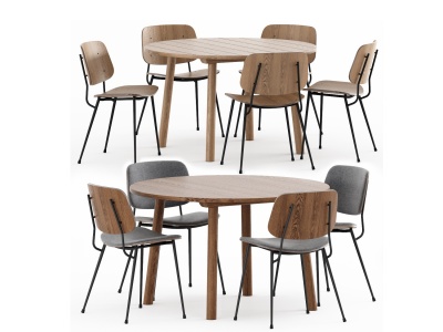 3d现代实木餐桌椅模型