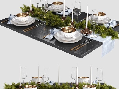 3d现代轻奢桌面餐具摆设模型