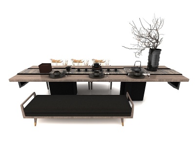 3d现代长形餐桌模型