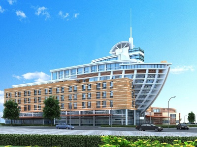 3d现代船造型酒店办公楼模型