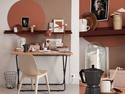 3d北欧简约暖色系书桌椅模型