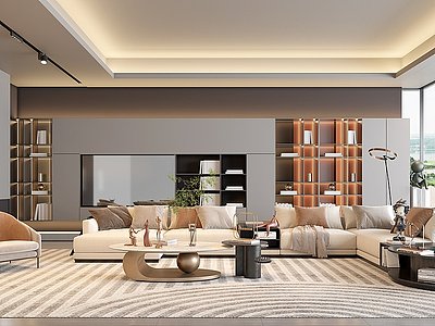 3d现代风格的客厅沙发茶几模型