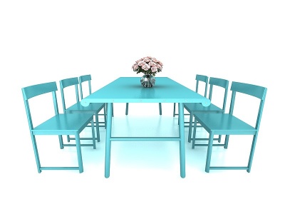 3d蓝色餐桌椅模型