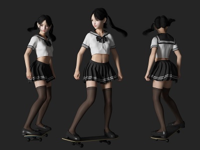 滑板美女人物模型3d模型