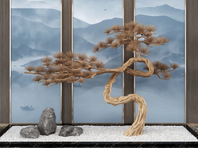 新中式景观松树,景观小品模型