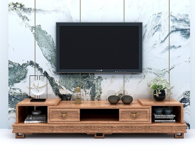 3d新中式古实木电视柜模型