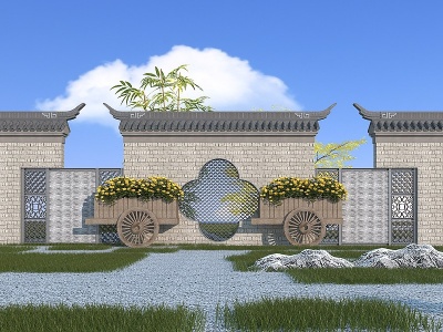 古建景墙模型3d模型