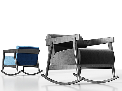 3d现代实木绒布休闲摇椅模型