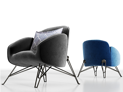 3d现代金属绒布单椅组合模型