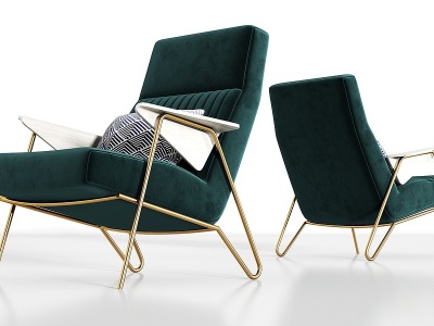 3d现代轻奢金属绒布单椅组合模型