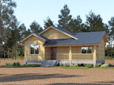 3d新中式木屋别墅模型