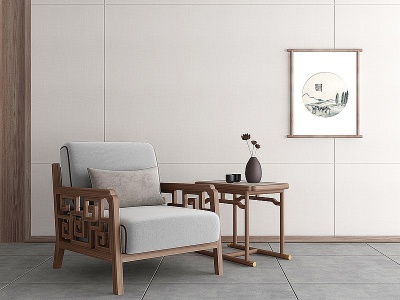 新中式布艺休闲椅模型