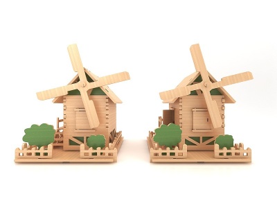 3d木质风车小房子模型