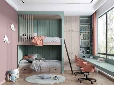 3d现代儿童房上下铺床模型