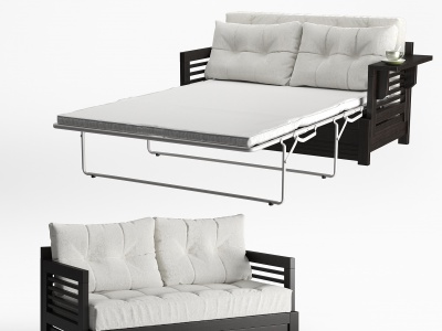 3d新中式双人沙发简易床模型