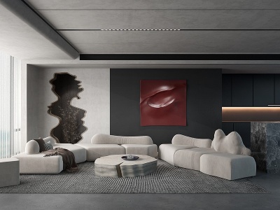 3d侘寂风格的客厅模型
