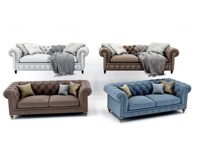3d美式欧式皮革沙发组合模型