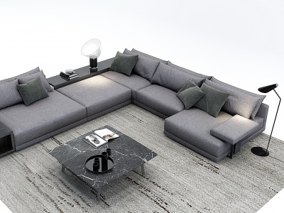 3d现代布艺拐角沙发模型