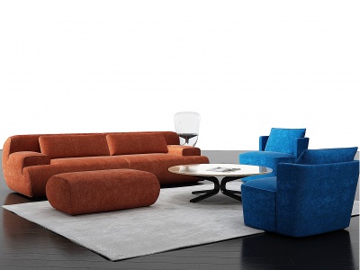 3d现代橙色绒布沙发组合模型