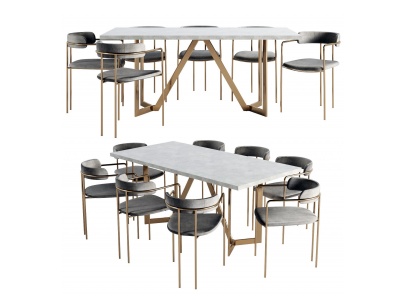 3d休闲多人餐桌椅铁艺组合模型