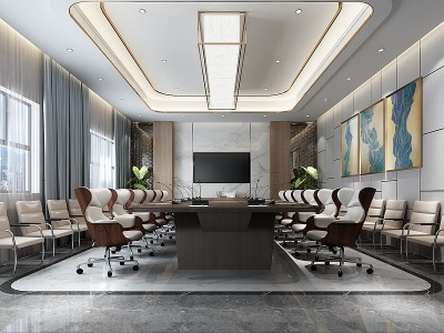 3d现代会议室桌椅背景墙模型