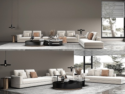 3d现代转角沙发茶几组合模型