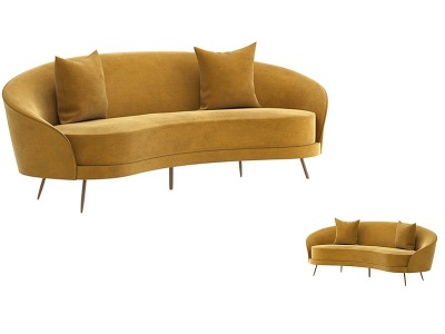 简欧创意绒布布艺黄色沙发模型