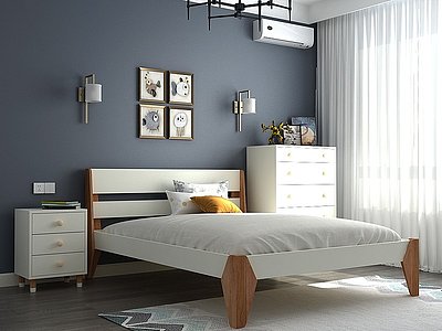 3d北欧卧室儿童床双人床模型