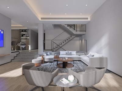 3d现代别墅客厅转角沙发模型